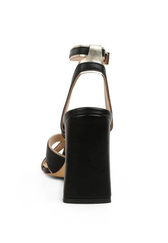 Heeri Metallic Lined Slim Block Heel Sandals - VacationGrabs