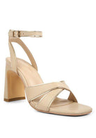 Heeri Metallic Lined Slim Block Heel Sandals - VacationGrabs