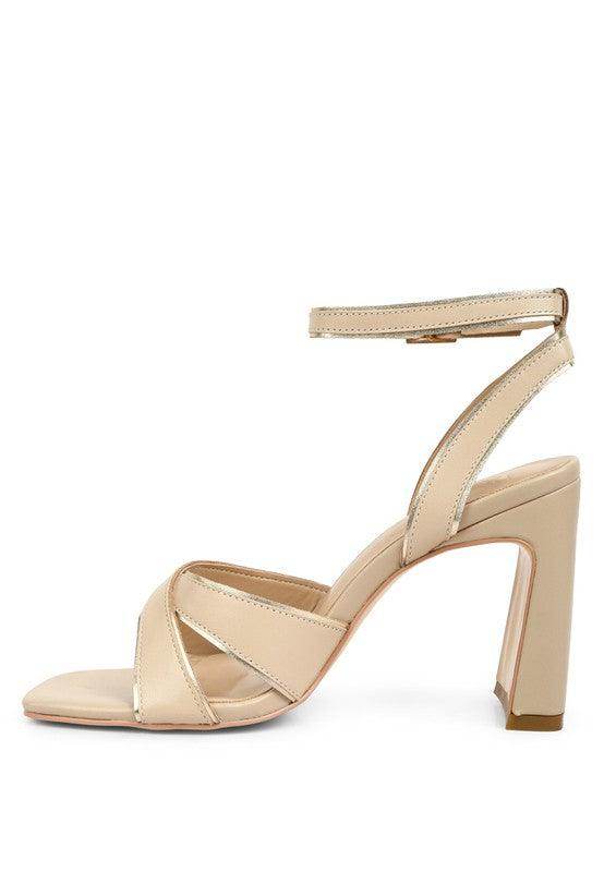 Heeri Metallic Lined Slim Block Heel Sandals - VacationGrabs