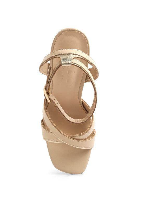 Heeri Metallic Lined Slim Block Heel Sandals - VacationGrabs