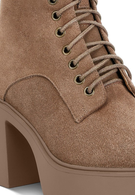 Rag Company high ankle platform boots in brown suede with lace-up design and chunky heels