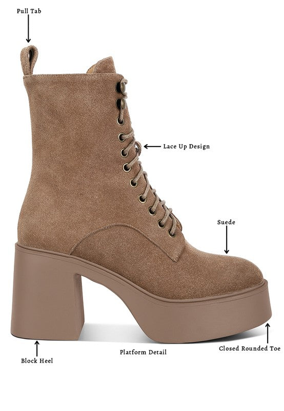 Rag Company high ankle platform boots in suede with lace up design and block heel
