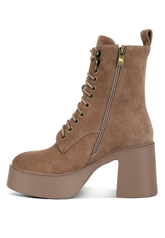 Rag Company high ankle platform boots in brown with side zip and lace-up design for stylish comfort