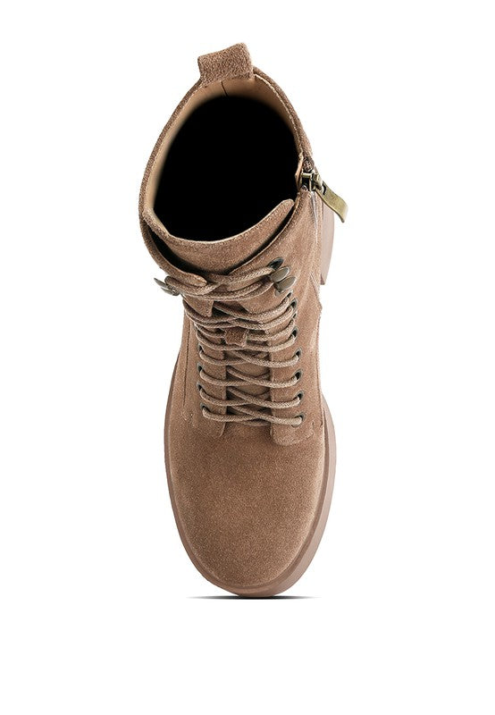 Tan Rag Company high ankle platform boots featuring laces and side zipper for easy wear