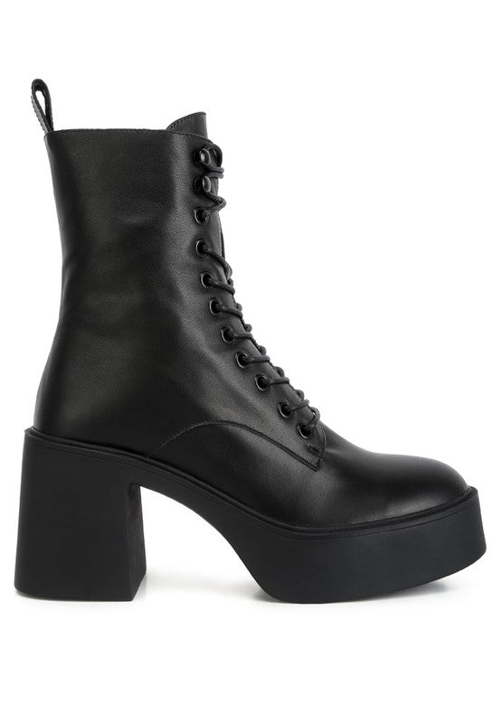 Rag Company high ankle platform boots in black with lace-up design and chunky heel
