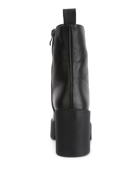 Rag Company high ankle platform boots in black leather with a sleek design and chunky heel