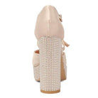 Rag Company high heel rhinestone sandals in beige with a sparkling rhinestone-embellished block heel