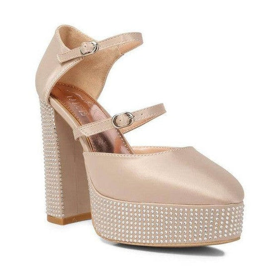Rag Company high heel rhinestone sandals with double straps and platform for stylish elegance