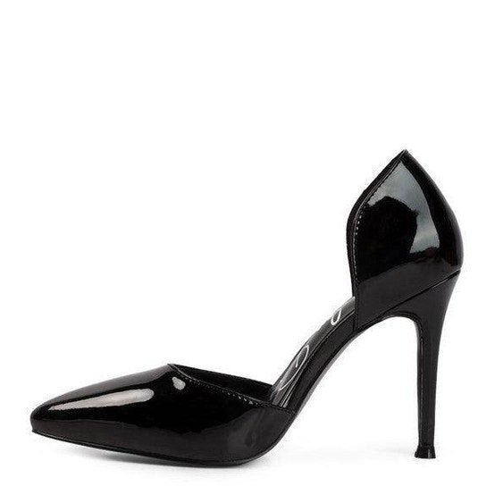 Rag Company High Heel Slip Ons in glossy black, featuring a sleek pointed toe design