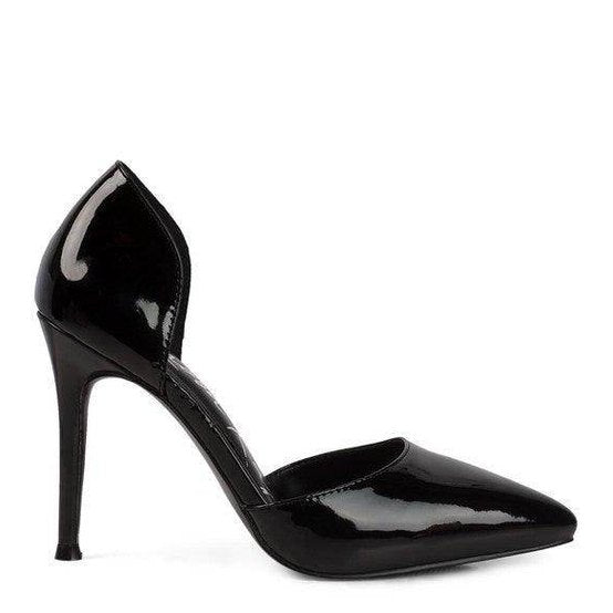 Rag Company High Heel Slip Ons in glossy black with a pointed toe design for stylish occasions
