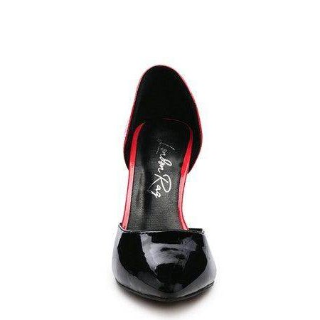 Rag Company High Heel Slip Ons in glossy black with red interior for stylish women's footwear