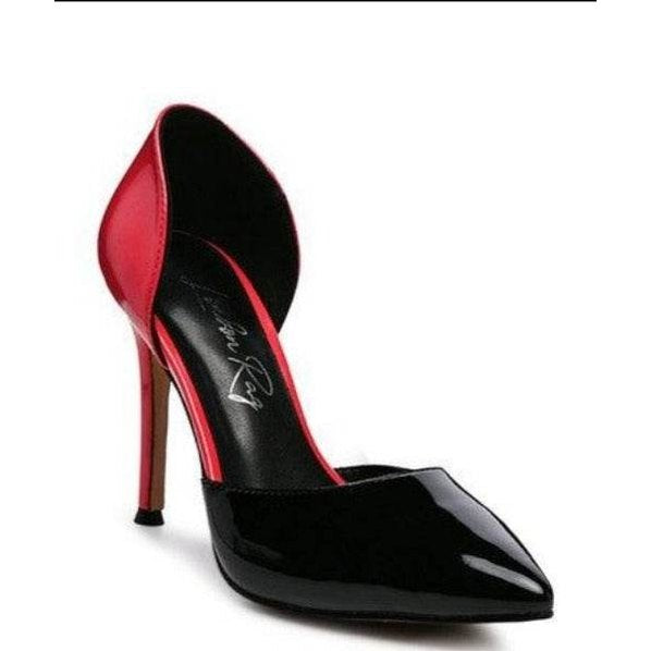 Rag Company High Heel Slip Ons in Black and Red with Elegant Pointed Toe Design