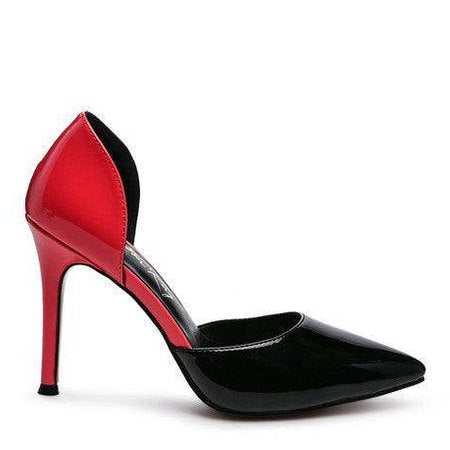 Rag Company High Heel Slip Ons in Black and Red with a Stylish Pointed Toe Design