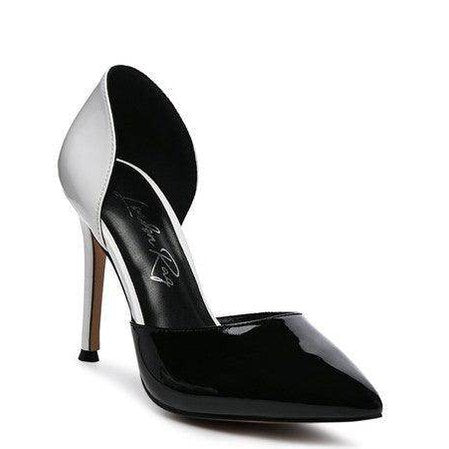 Rag Company High Heel Slip Ons in Black and White with Elegant Pointed Toe Design