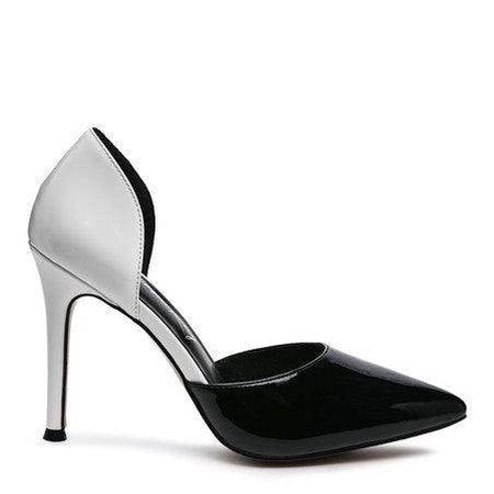 Elegant black and silver high heel slip ons with a pointed toe design for women's fashion