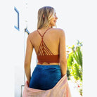 High Neck Crochet Lace Trim Bralette - VacationGrabs