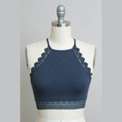 High Neck Crochet Lace Trim Bralette - VacationGrabs