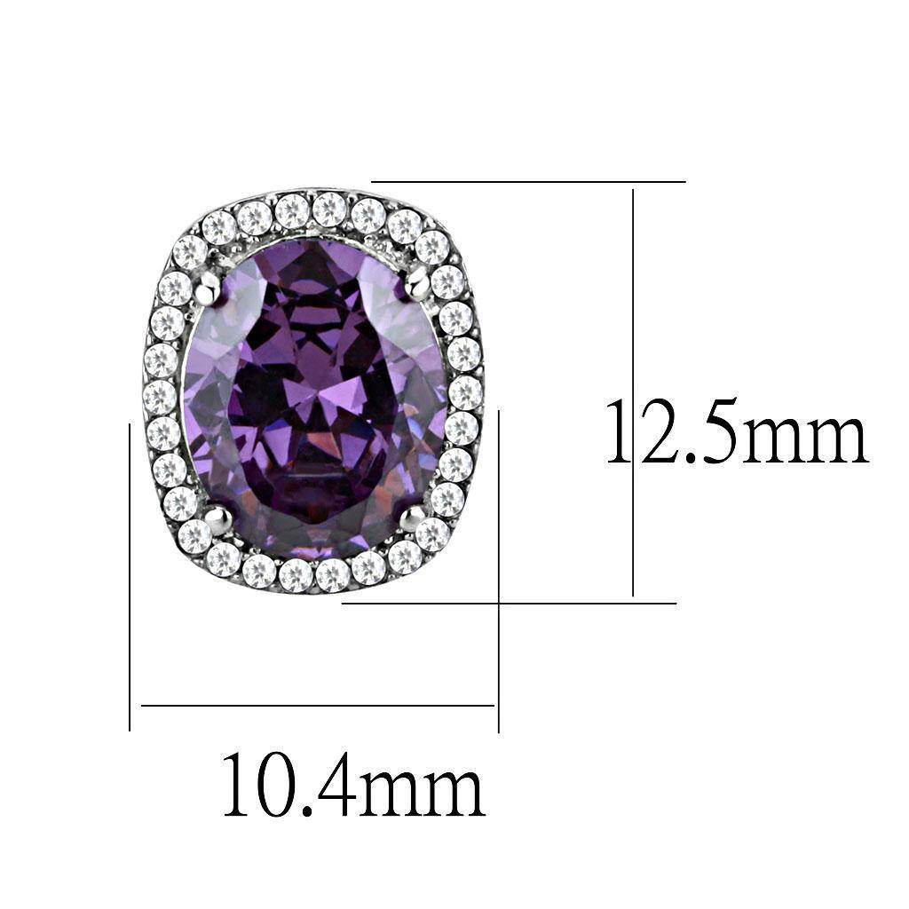 Purple gemstone high polished no plating earrings with sparkling border for elegant style