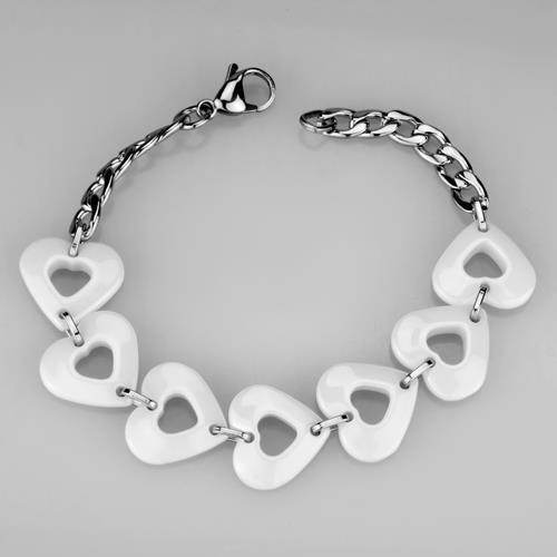 High polished silver bracelet for women featuring heart-shaped white links for a stylish look