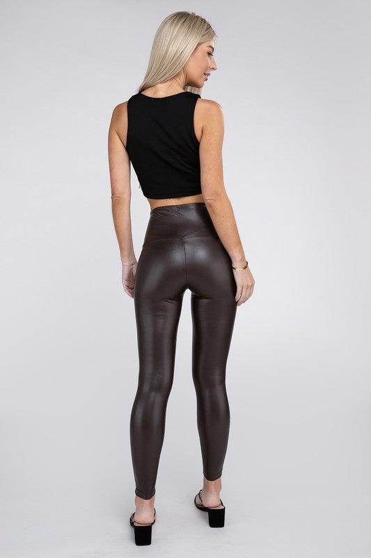 High Rise Faux Leather Leggings - VacationGrabs
