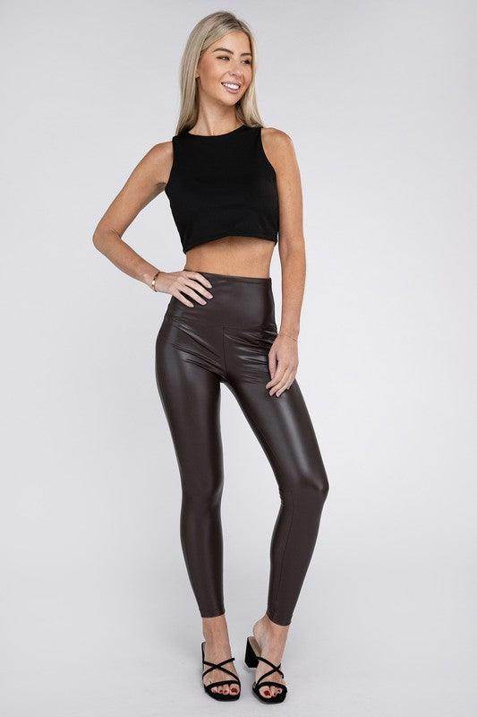 High Rise Faux Leather Leggings - VacationGrabs