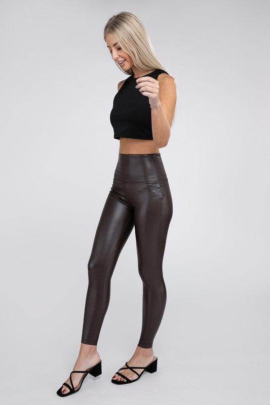 High Rise Faux Leather Leggings - VacationGrabs