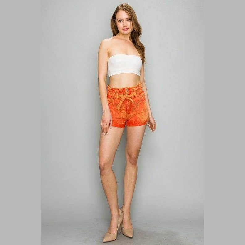 LITZ LA high waist belted shorts in vibrant orange, styled for a trendy summer look