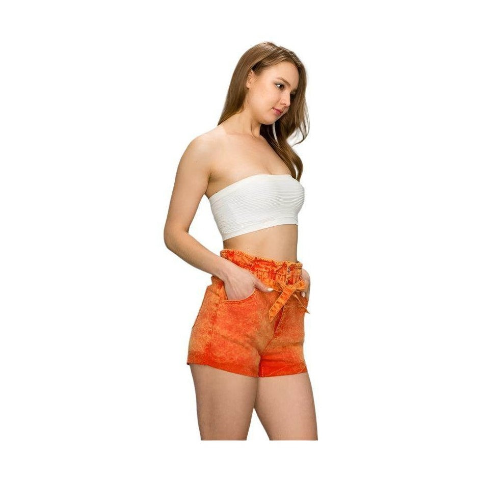 LITZ LA high waist belted shorts in vibrant orange with a stylish design for a trendy summer look