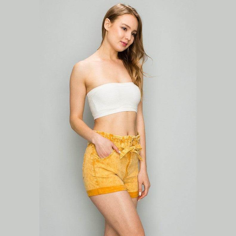 LITZ LA high waist belted shorts in yellow with a stylish design and side pockets