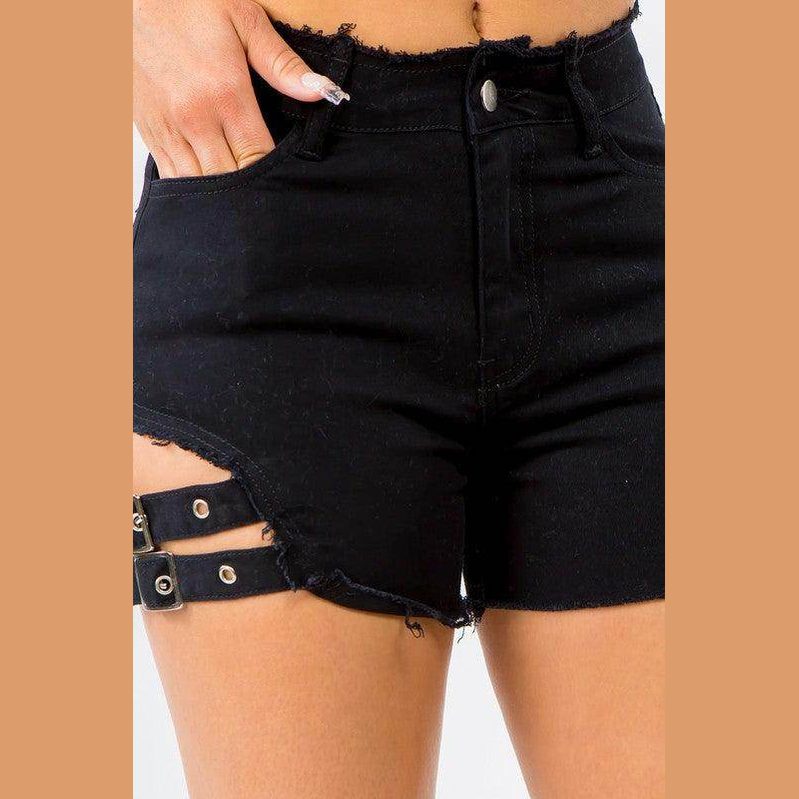 American Bazi high waist cut out shorts with frayed hem and stylish buckle detailing
