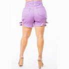 American Bazi high waist cut out shorts in lavender with stylish side ties and frayed hem