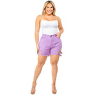 American Bazi high waist cut out shorts in lavender with stylish side cutouts for a trendy look