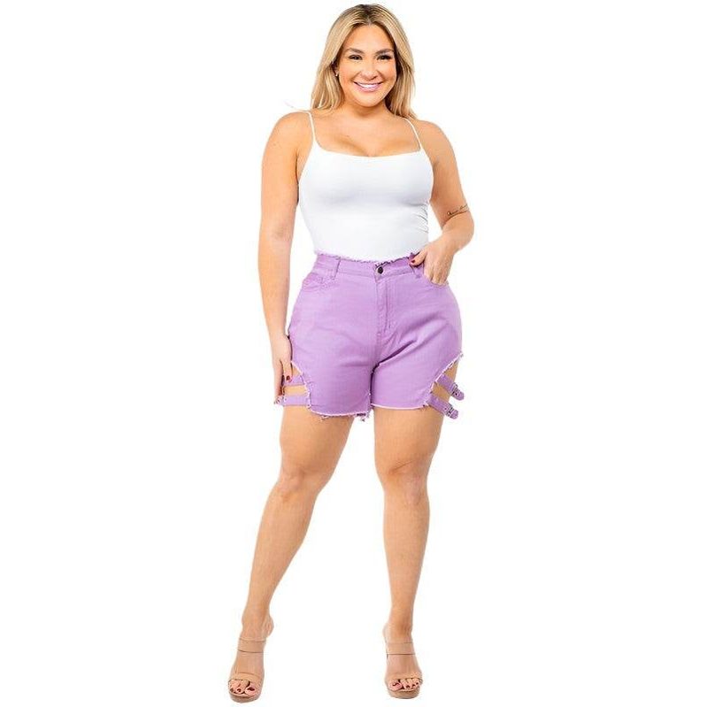 American Bazi high waist cut out shorts in lavender with stylish side cutouts for a trendy look