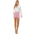 Stylish high waist pattern shorts in pink with pockets, perfect for summer outings or vacations