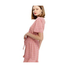 Pleione high waist summer shorts in pink check pattern featuring a comfortable elastic waistband