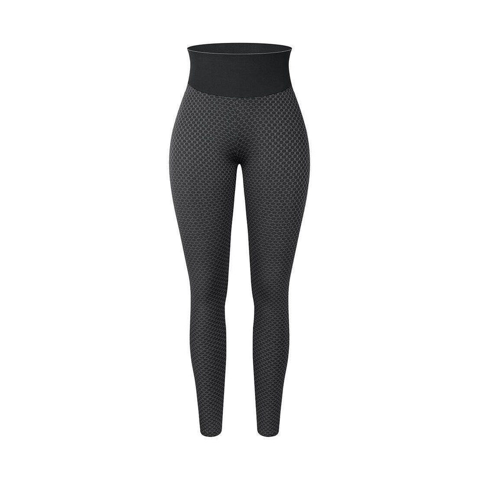 VacationGrabs high waisted gym leggings in black with textured pattern for versatile workouts