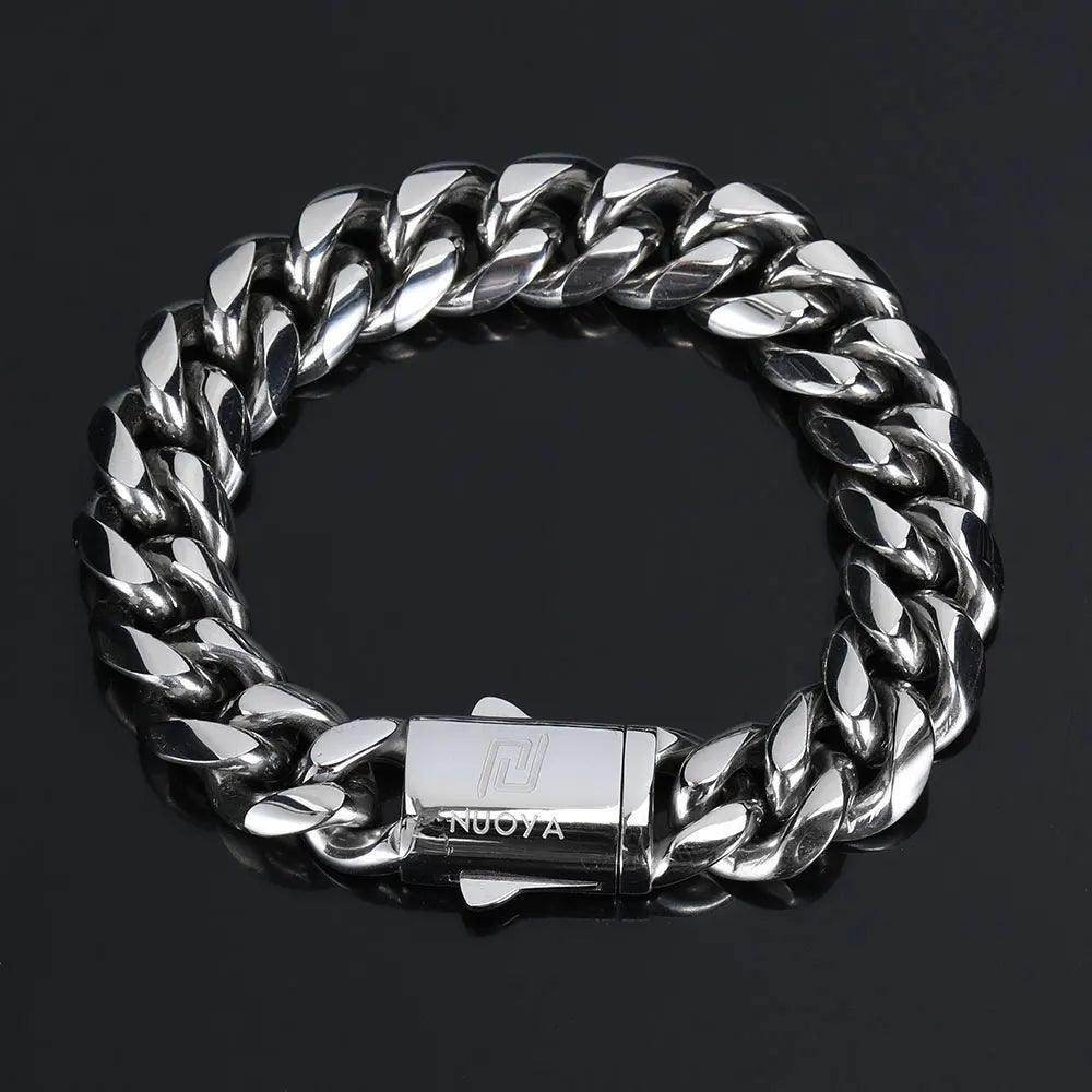 Hip hop stainless steel bracelet for men featuring a bold chain design and durable clasp