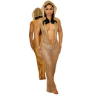 Gold sequin hooded bodycon dress for women with deep plunge neckline and sleeveless design