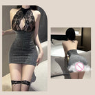 VacationGrabs hot bodycon mini dress for women with lace halter top and glittery fitted skirt