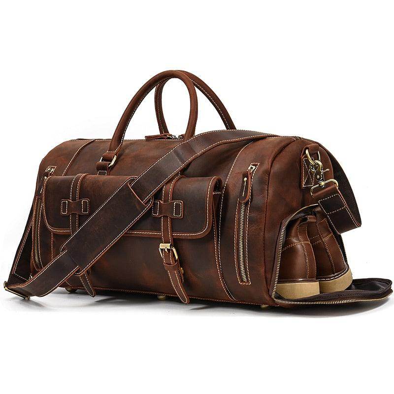 Hot Leather Travel Bag Vintage Leather Duffle Bag With - VacationGrabs