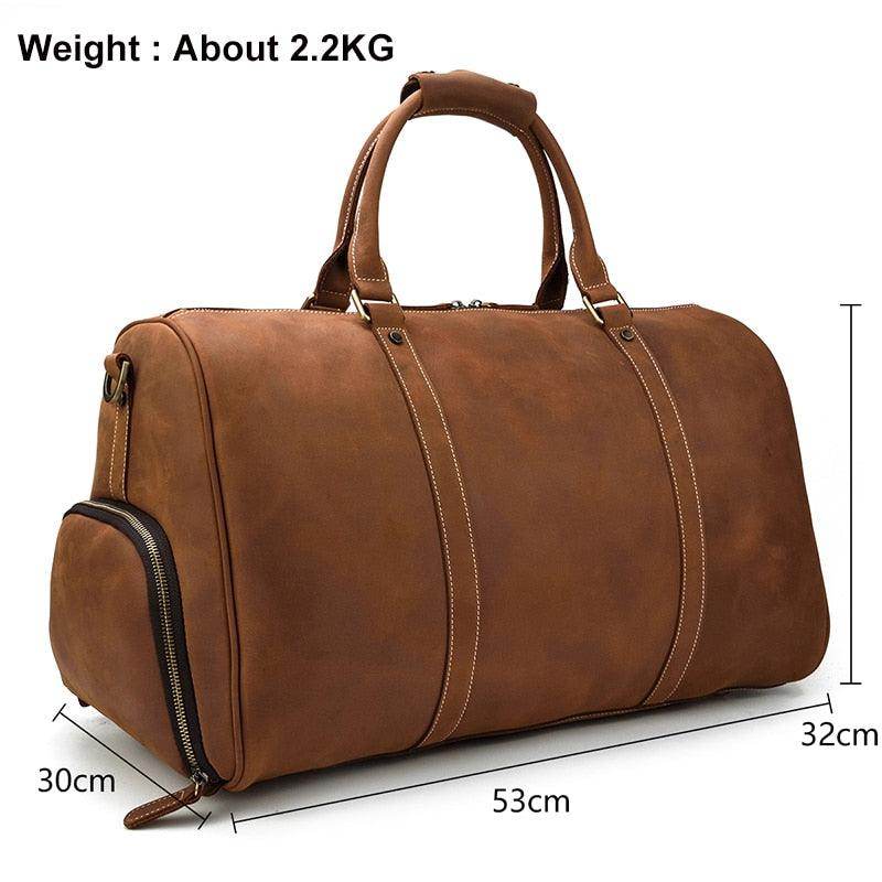 Hot Leather Travel Bag Vintage Leather Duffle Bag With - VacationGrabs