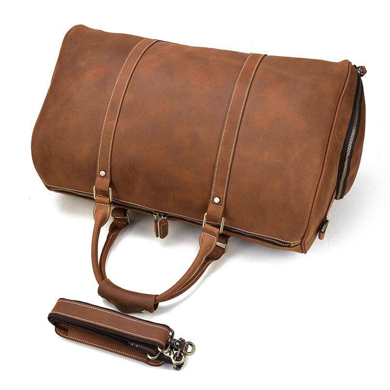 Hot Leather Travel Bag Vintage Leather Duffle Bag With - VacationGrabs