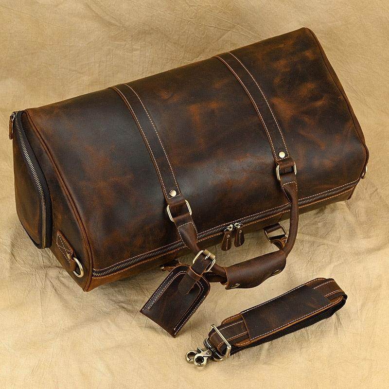 Hot Leather Travel Bag Vintage Leather Duffle Bag With - VacationGrabs