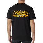 WEIV Hustle Print Tee for Men in Black with Bold Yellow Back Design