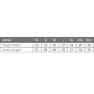 WEIV Hustle Print Tee for Men in various sizes with detailed sizing chart displayed