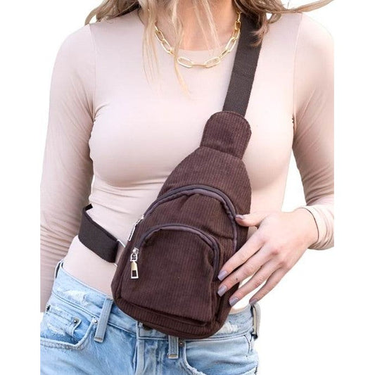 Ingrid Double Zip Corduroy Sling - VacationGrabs