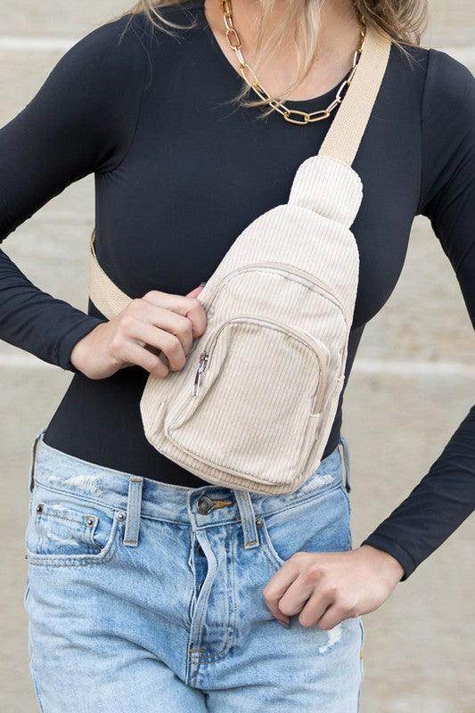 Ingrid Double Zip Corduroy Sling - VacationGrabs