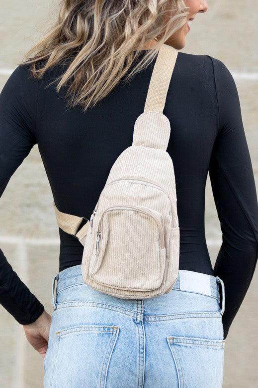 Ingrid Double Zip Corduroy Sling - VacationGrabs