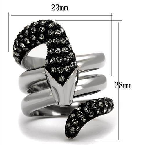 Stunning ion plated black animal ring designed as a serpent with sparkling stones
