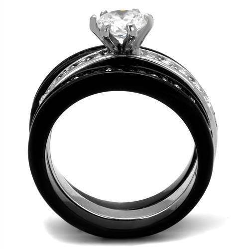 Stunning ion plated black engagement ring featuring a sparkling center stone and elegant design